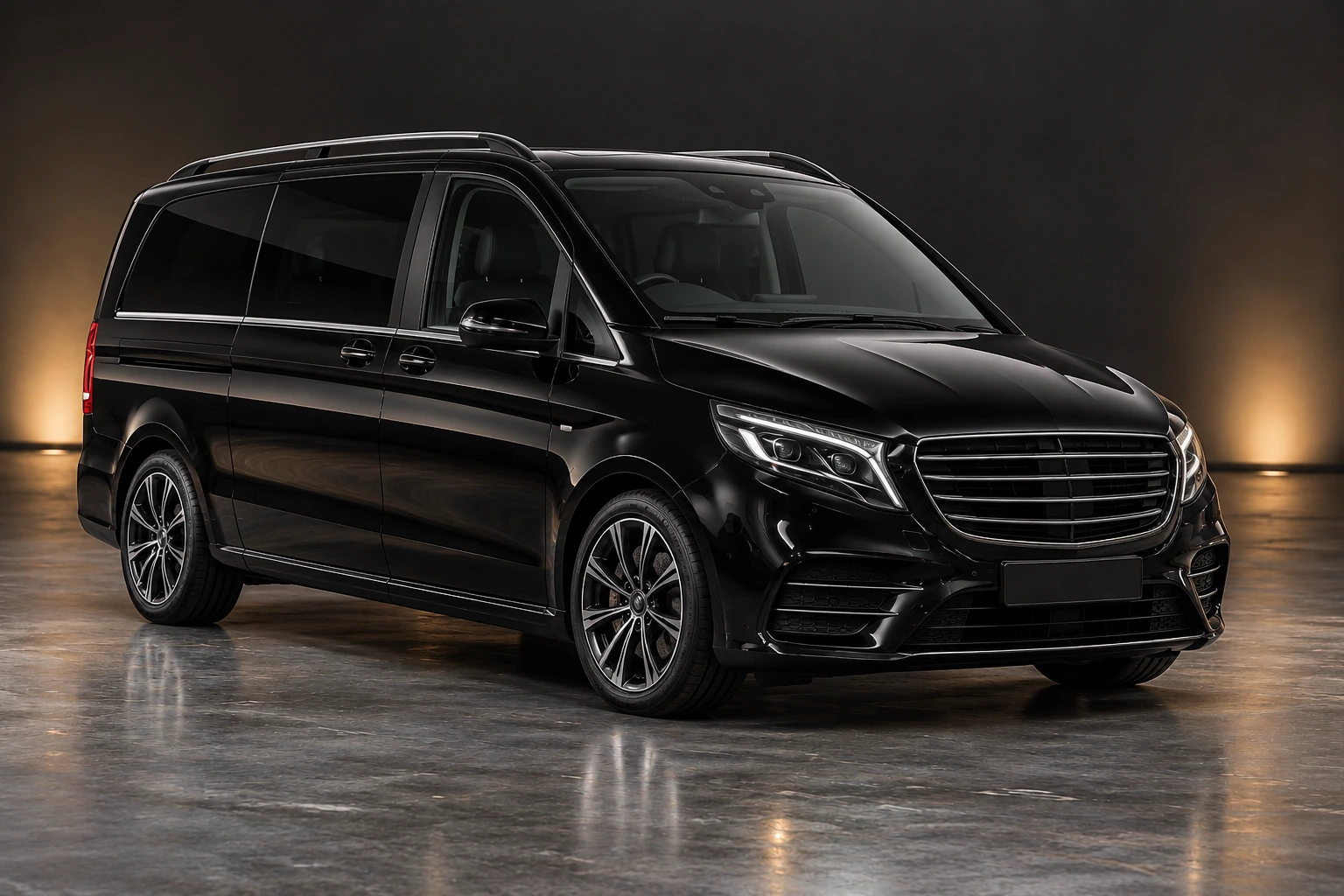 Siyah stüdyoda VIP transfer van aracı — temsili görsel